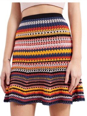 Adam Selman Crochet Stripe Mini Skirt Rainbow Size XS